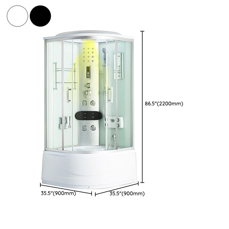 Round Shower Stall Double Sliding Shower Stall with White Base and Rain Shower
