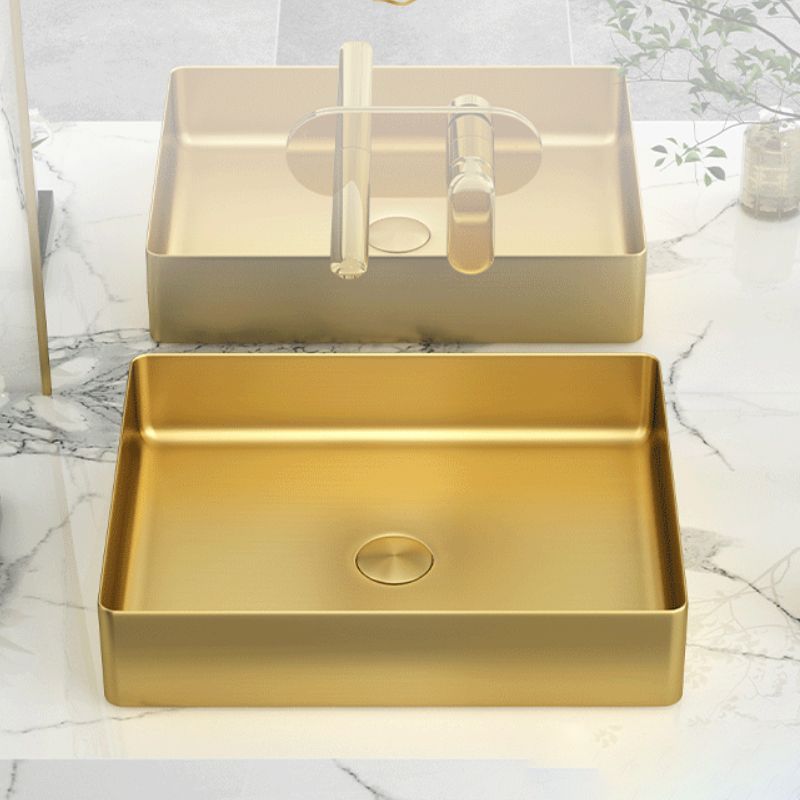 Modern Bathroom Sink Rectangular Metal Vessel Bathroom Sink with Pop-Up Drain