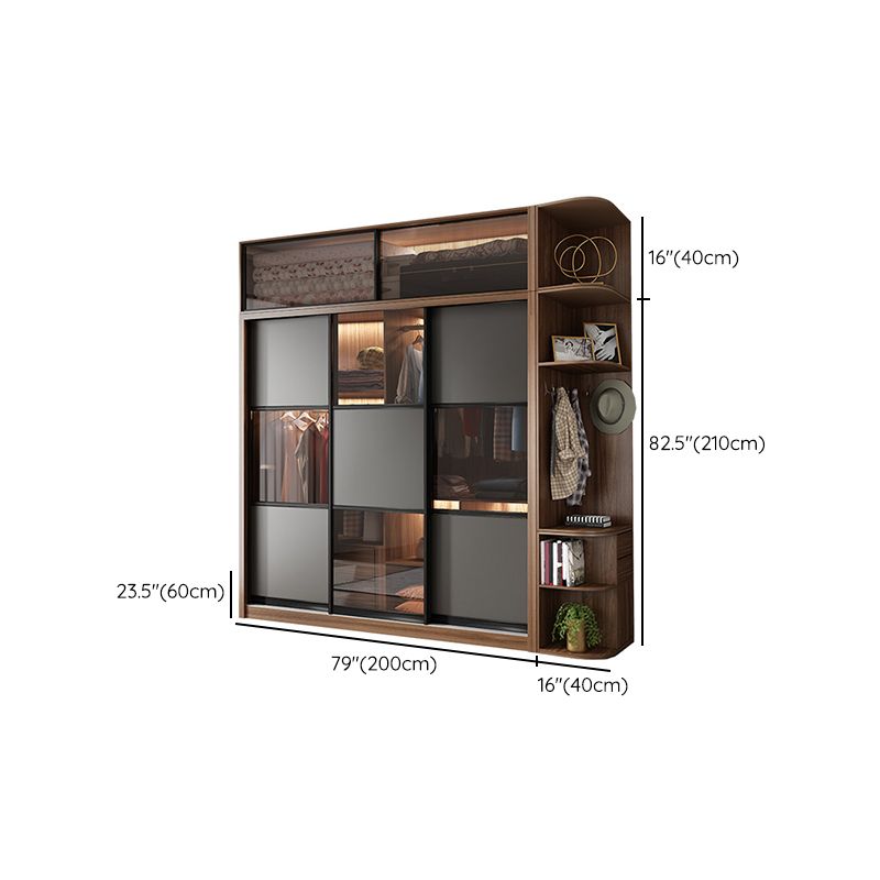 Brown and Gray Storage Cabinet Modern Sliding Door Cabinet with Drawers