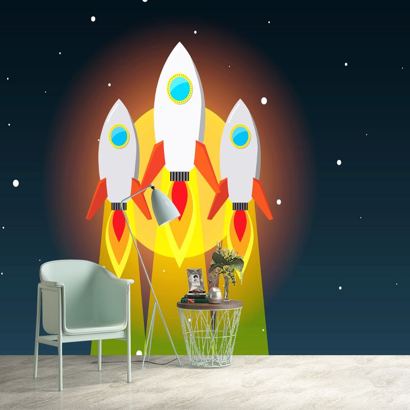 Rocket Ship Wall Mural for Children's Bedroom Moisture Resistant, Custom Size Available