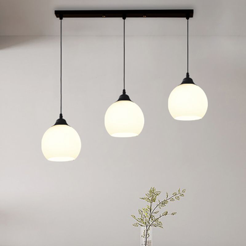 Black Domed Multi-Light Pendant Minimalist 3-Bulb White Glass Hanging Light Fixture
