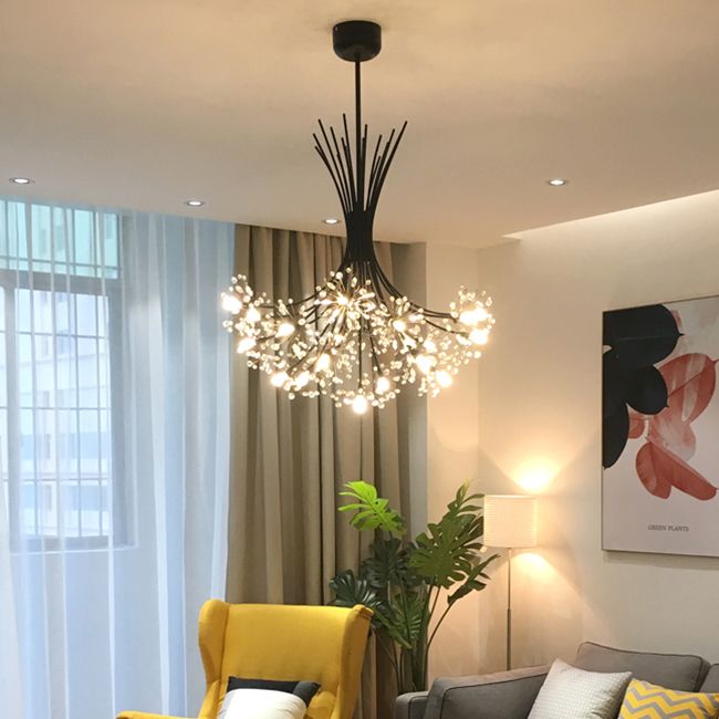 Lampada il lampadario in perline di cristallo trasparente con design bouquet moderno 13/19 luci nere/cromo lampada sospesa