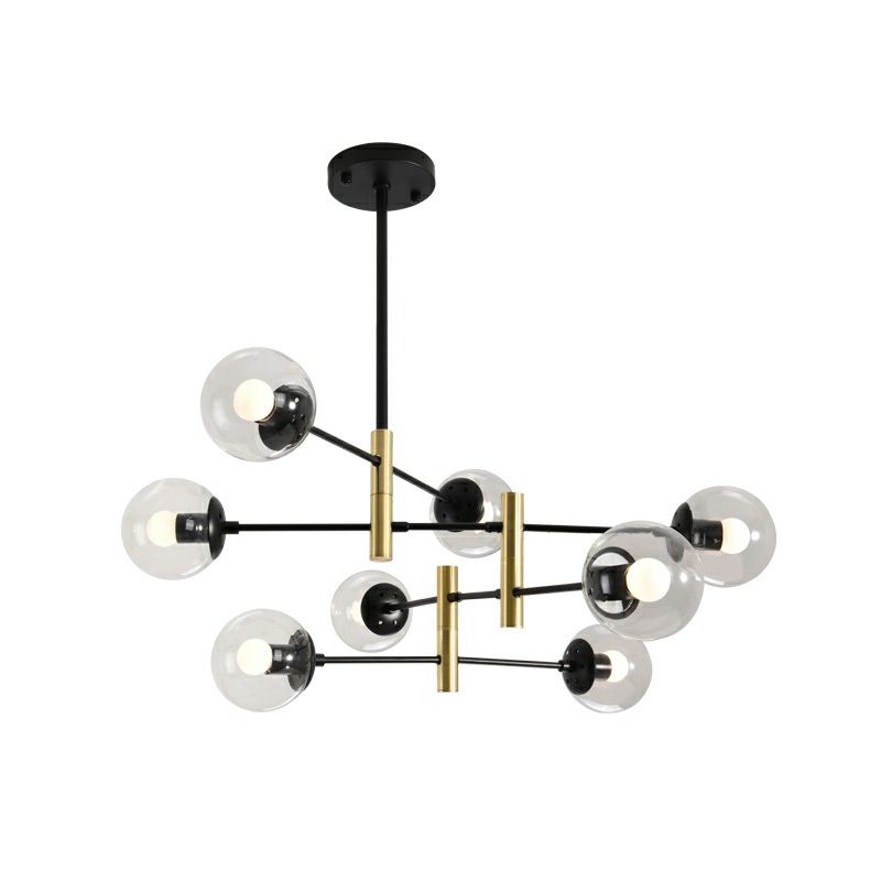 Swivelable Rod Arm Ceiling Chandelier Nordic Metal Living Room Suspension Light with Ball Glass Shade