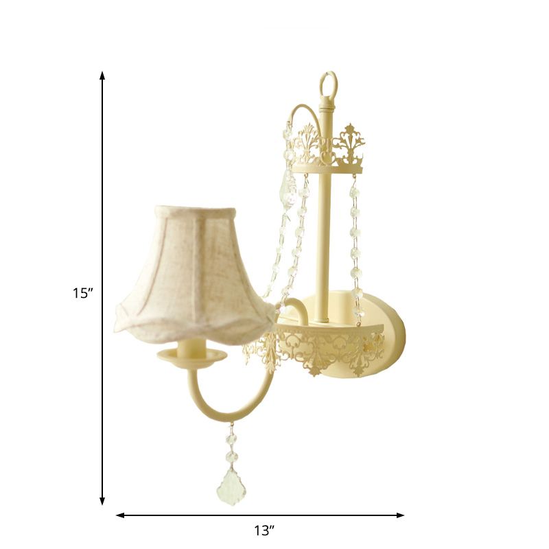 Metal Bell/Candle Wall Mount Lamp Modern 1 Light Sconce Light Fixture with Crystal Bead and Gooseneck Arm in Yellow