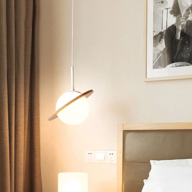 Modern Style Ceiling Light with Moon Design Glass Shape, Wood Accents Cluster Lighting