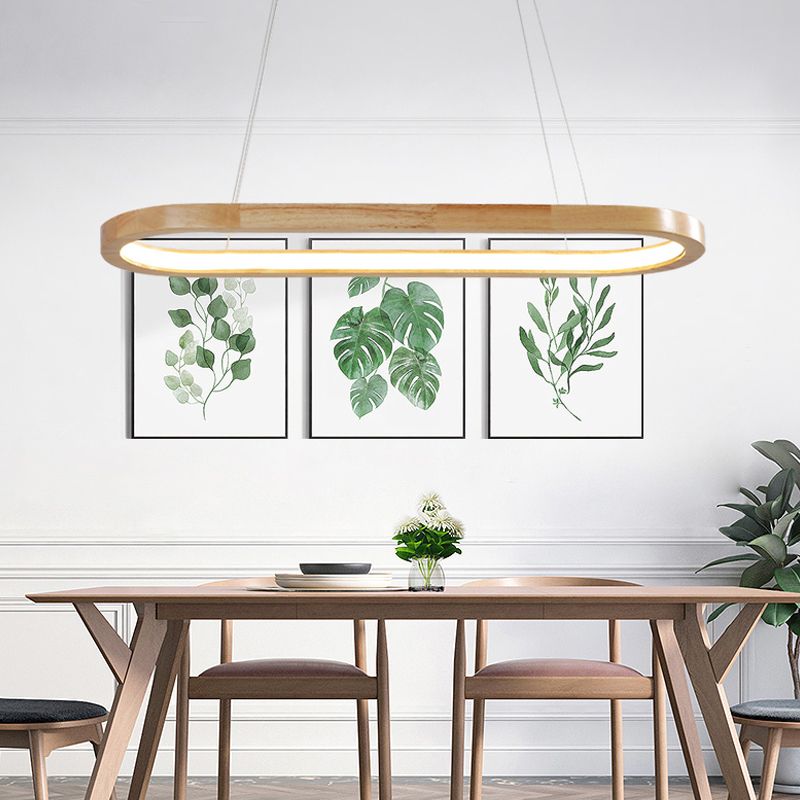 27.5 "/35.5" brede Noordse ovaal houten kroonluchter Licht LED -plafondhanger voor eetkamer