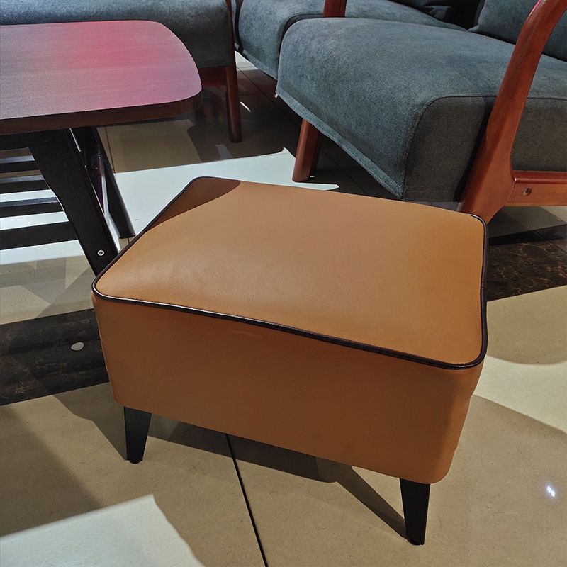 Mid-Century Modern Pouf Ottoman Faux Leather Upholstered Rectangle Ottoman with Chair Legs