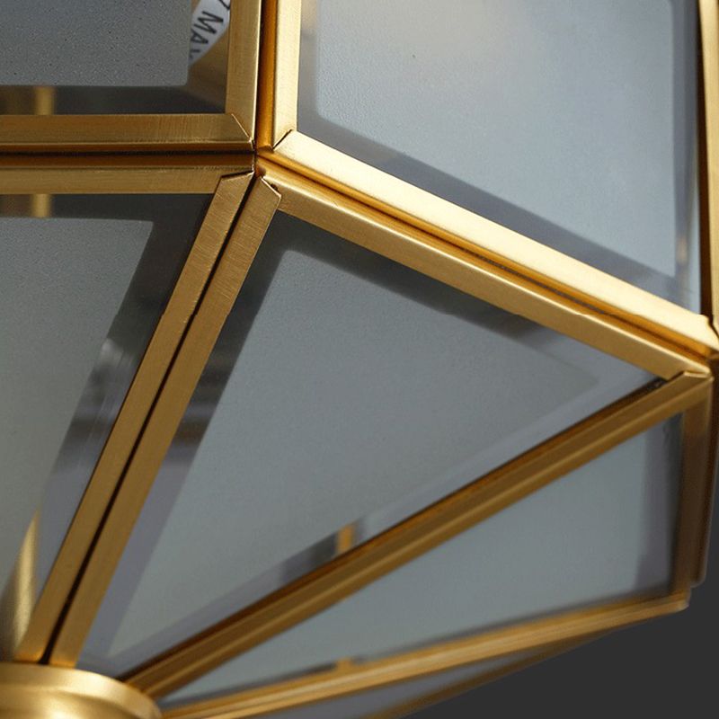 Brass Geometric Ceiling Fixture Traditional Frosted Glass Flush Mount for Corridor
