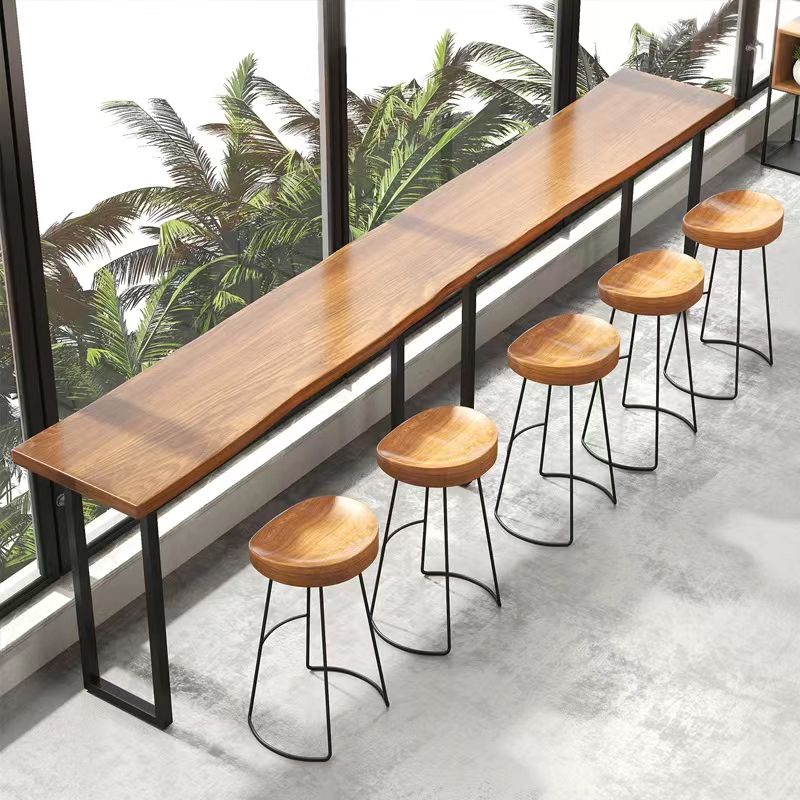 Industrial Counter Bar Stool Natural Solid Wood and Metal Saddle Seat Counter Chair