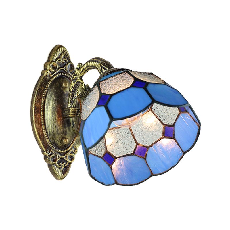 Scalloped Edged Wall Lighting Tiffany Style Stained Glass 1 Head Wall Sconce in Blue for Stairway
