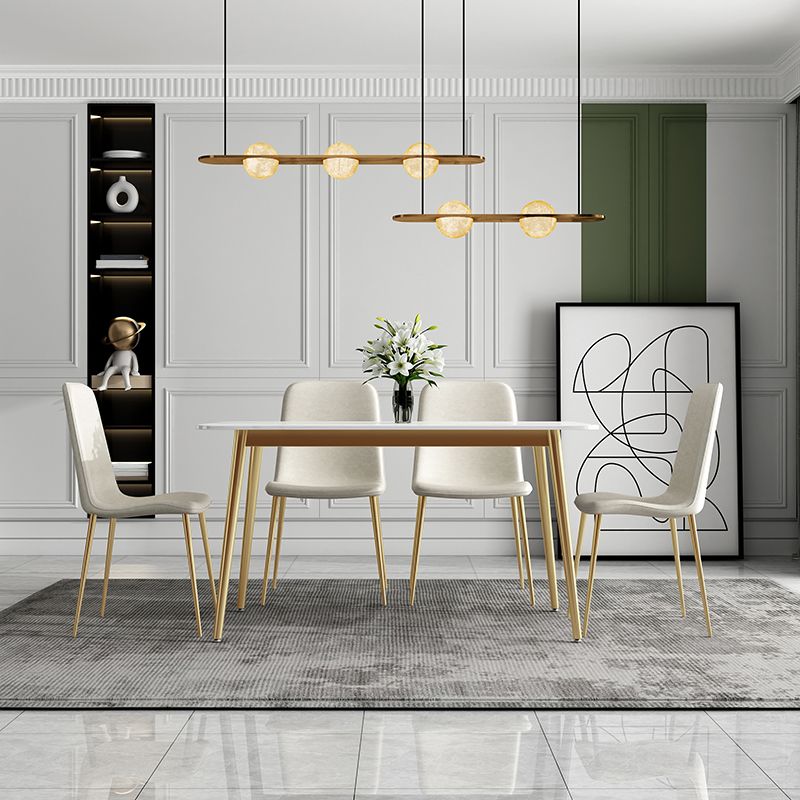 Traditional Luxury Dining Table White Sintered Stone Table with Gold Frame