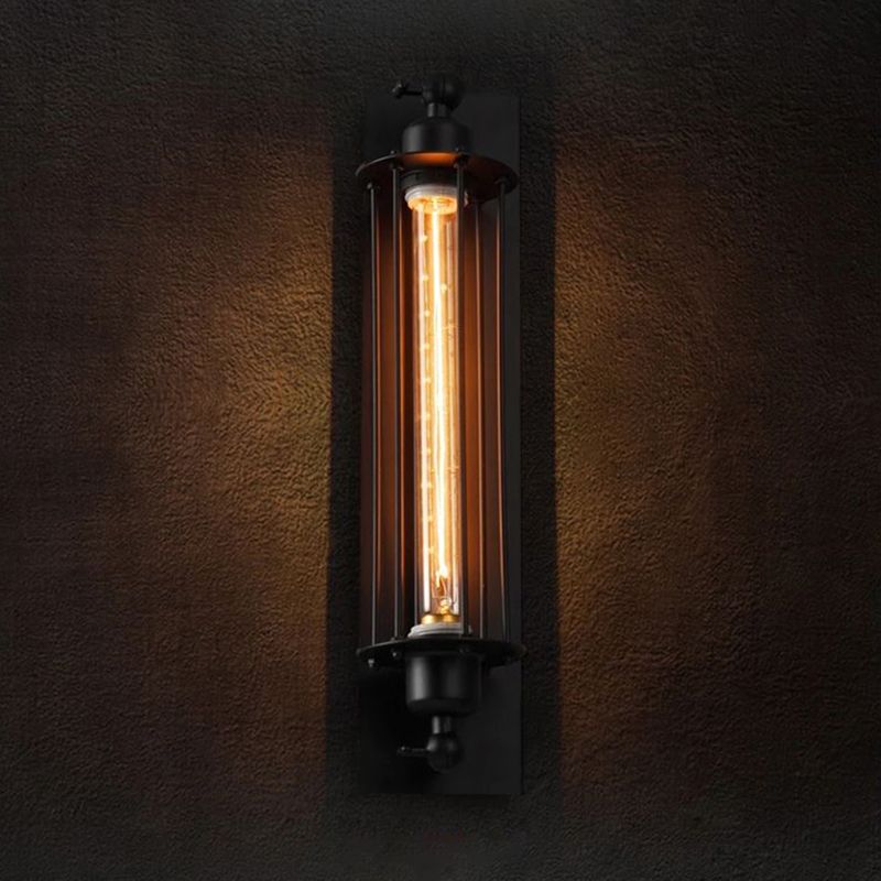 Industrial Wall Sconce Geometric Shape Wall Light with Metal Shade for Bedroom in Black