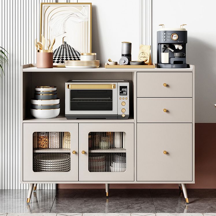Glam Engineered Wood Sideboard Adjustable Shelving Credenza with Stone Top for Living Room