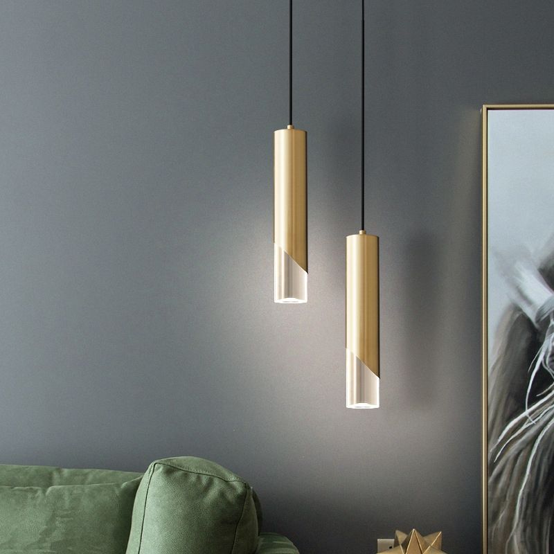 Moderne creatieve LED enkele hanglamp Koperen cilindrische hangende lamp met acrylschaduw