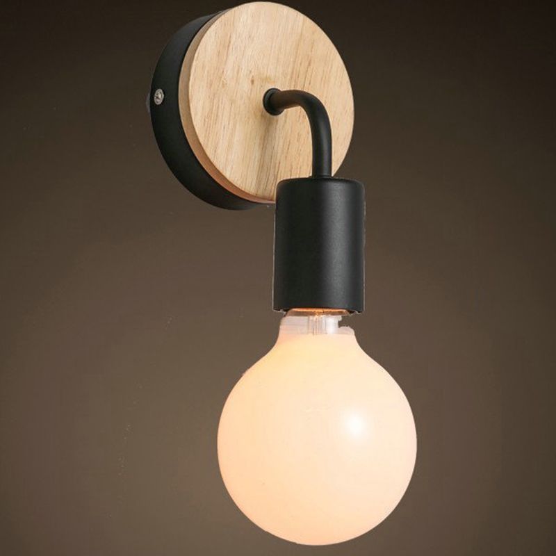 Single White/Black Modernism Wall Mounted Sconce Wooden Wall Light