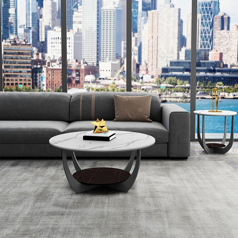 Modern Round Coffee Table Stone Cross Legs Coffee Table with Storage