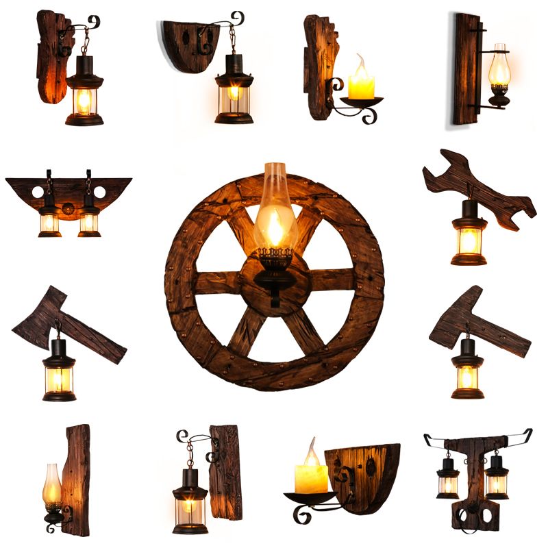 Nautical Geometrical Wall Lamp Wooden Wall Mount Lighting Fixture for Living Room