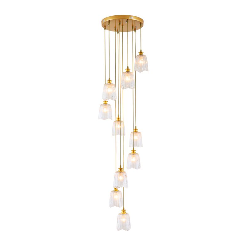 10-Light Spiral Multiple Hanging Light Modernism Gold Crystal Pendant Ceiling Lamp