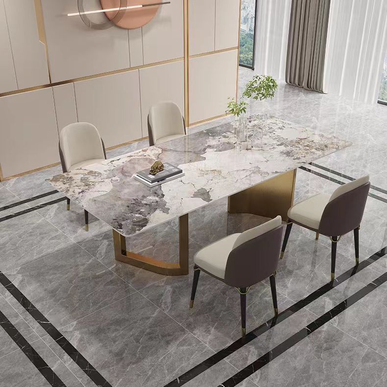 High Gloss Beige Dining Table Set 1/4/5 Pcs Dinette Set with Leather Chairs