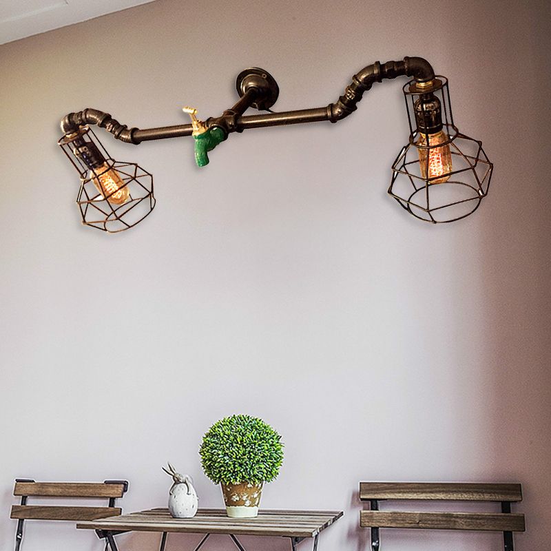 Lámpara de pared de la pared de dormitorio enjaulado Global Metal 2 luces 2 luces Black Diseño con grifos de tubería y agua