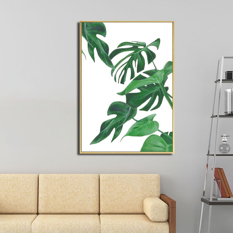 Green Tropical Wall Art Print Plant Leaves Canvas for Living Room, Textured Surface