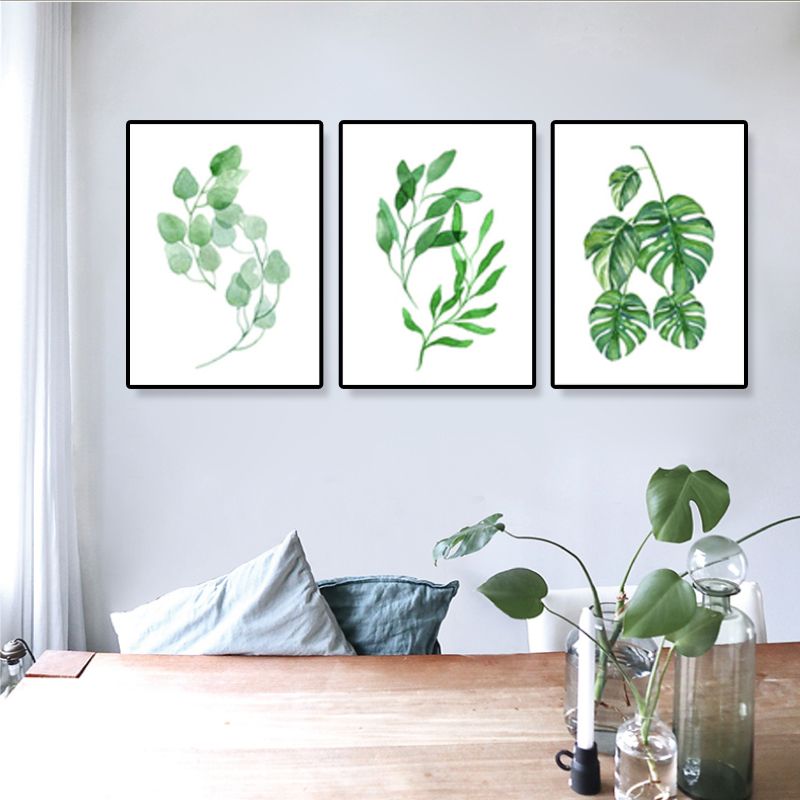 Minimalist Plant Leaves Canvas Art Green Textured Wall Decor for Room (Set of 3)