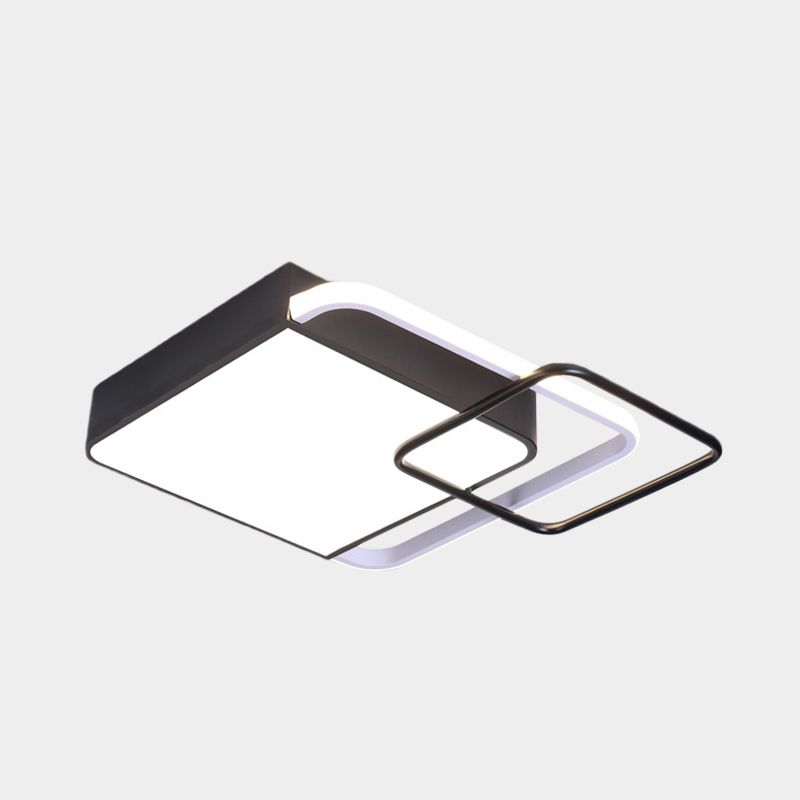 Éclairage carré flushmount noir luminaire encastré LED moderne en métal, blanc / lumière chaude, 18 "/ 21,5" de large