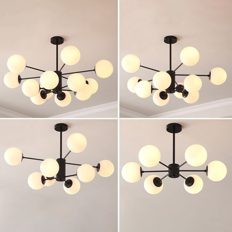 Leche de lámpara de sombra de pelota de vidrio blanco Estilo moderno Múltiples luces de la sala de estar accesorio de iluminación de la sala de estar