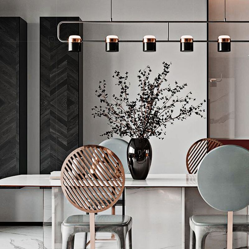 Modern Cylinder Island Light Fixture Multi-Head Restaurant Hanging Lamp with Acrylic Shade