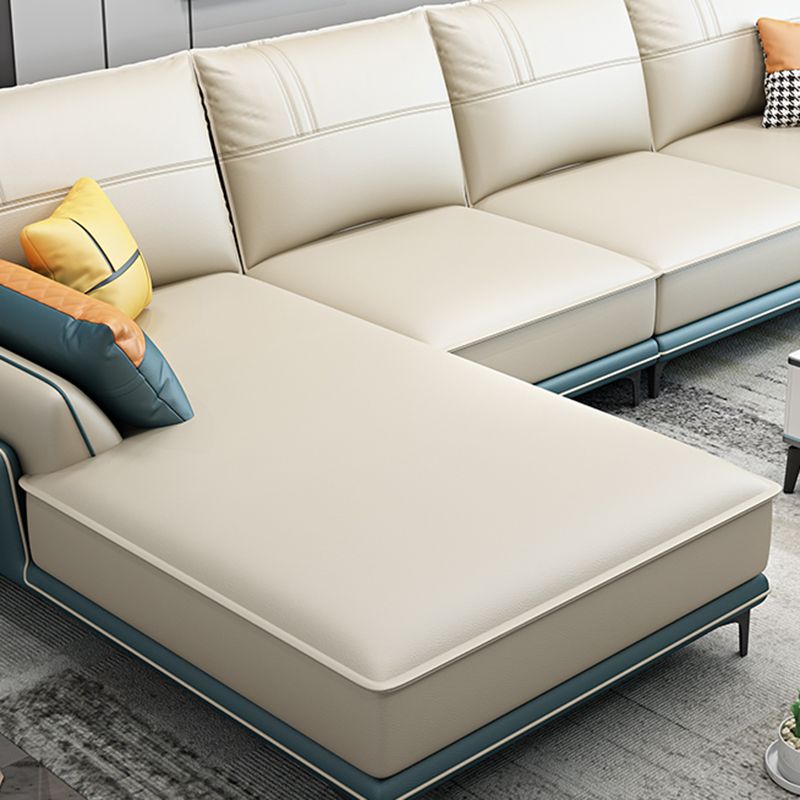 Scandinavian Faux Leather Sectional in Beige 35.43" Tall Sectional