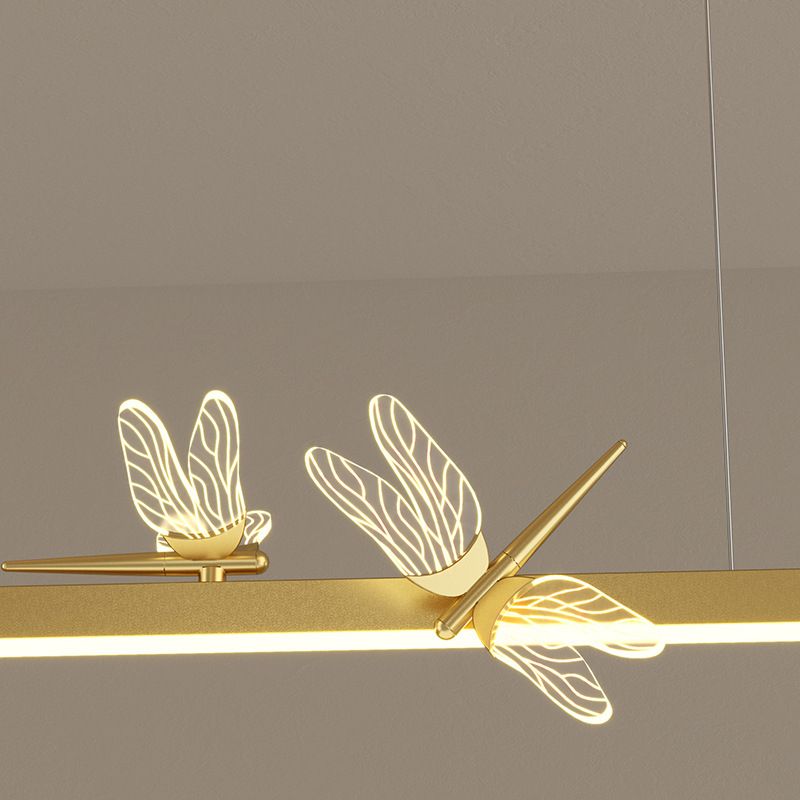 Luci di isola di libellula lineare moderna lampadario metallo 4 luci isola luminose