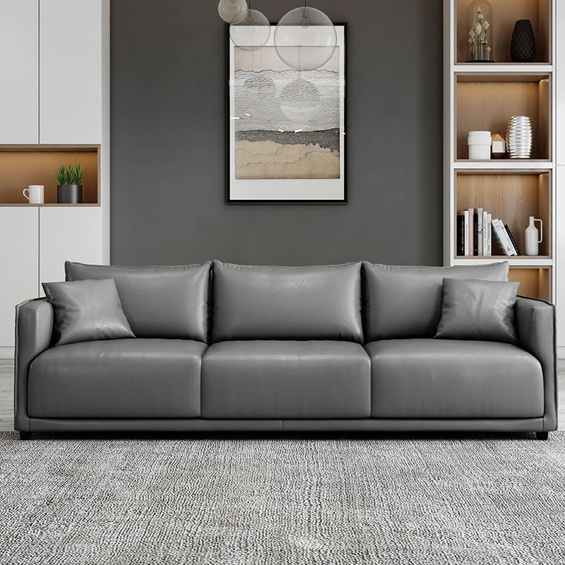 Minimalist 3-Seater Faux Leather Sofa Square Arm Loose Back Sofa
