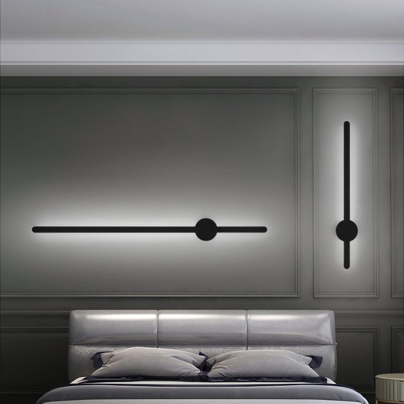 Forme linéaire Mur en métal Gamique de style moderne Lumière de mur de lumière unique en noir
