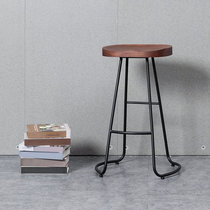 Modern Style Iron Bar Stool with Footrest Dining Room Solid Wood Bar Stool 30 Inches