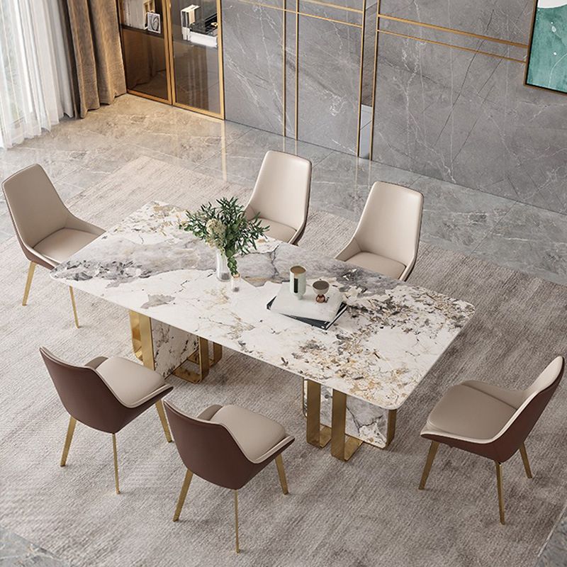 Glam Dining Table Set 1/2/3/5/7 Pcs Sintered Stone Dining Table with Upholstered Chairs