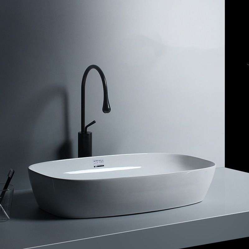Porcelain Trough Sink Modern Simple Trough Bathroom Sink with Faucet Included
