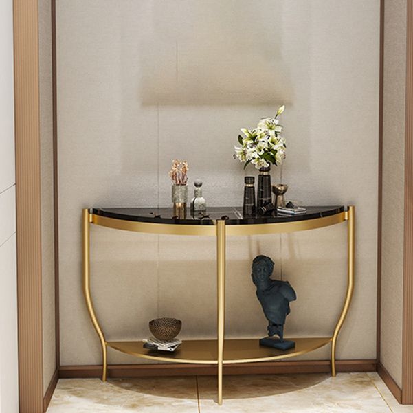 Marble Half Moon Console Table 2-shelf 33.46" Tall Accent Table for Hall