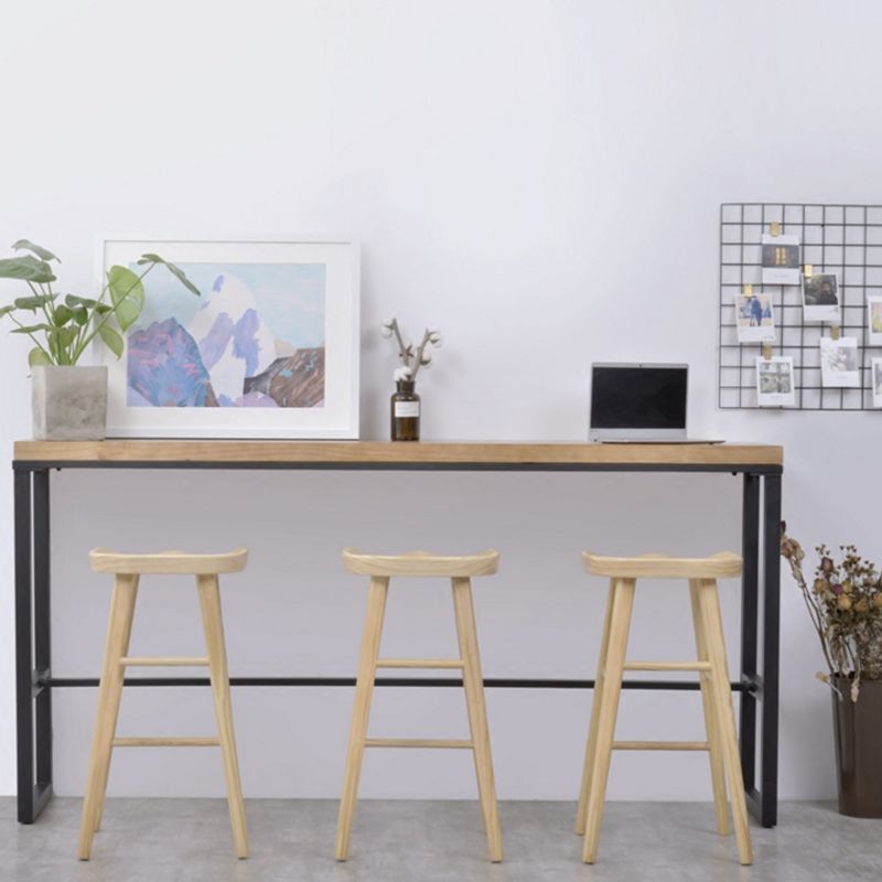 Industrial Solid Wood Counter Stool Armless Bar Stool with Footrest