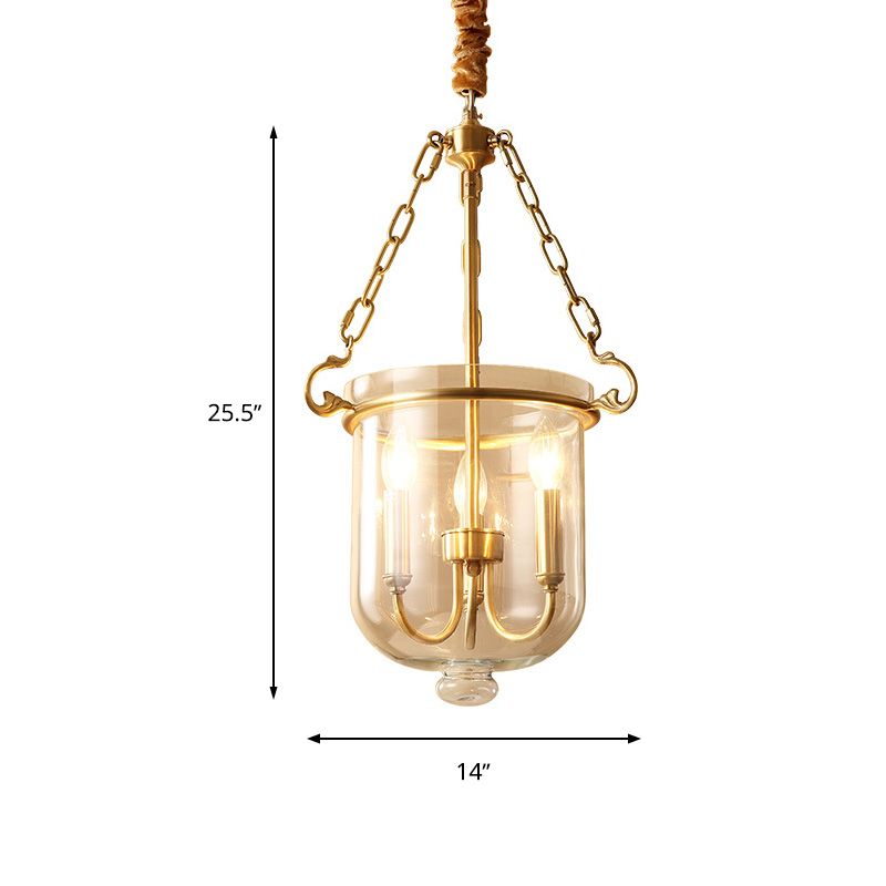 3 lumières Pendre de lustre Light Colonial Colonial Lampe de suspension en verre transparent pour salle à manger