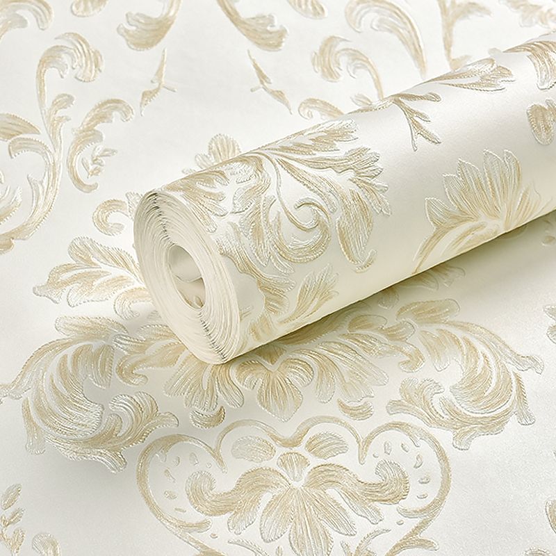 Leaf Jacquard Wallpaper Roll Luxurious Embossed Wall Covering in Soft Color for Accent Wall