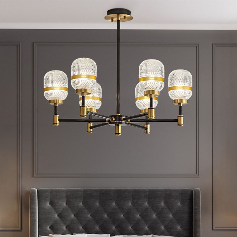 Barrel Chandelier Light Fixture Vintage Ribbed Glass Pendant Lighting for Restaurant
