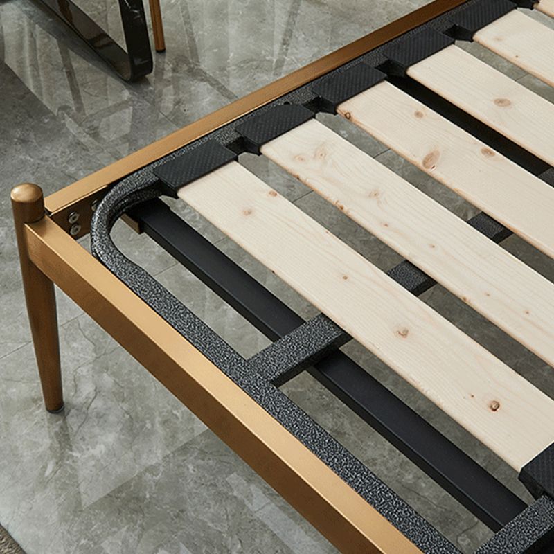 Glam Metal Slat Bed with Headboard Standard Bed with Metal Legs in Gold