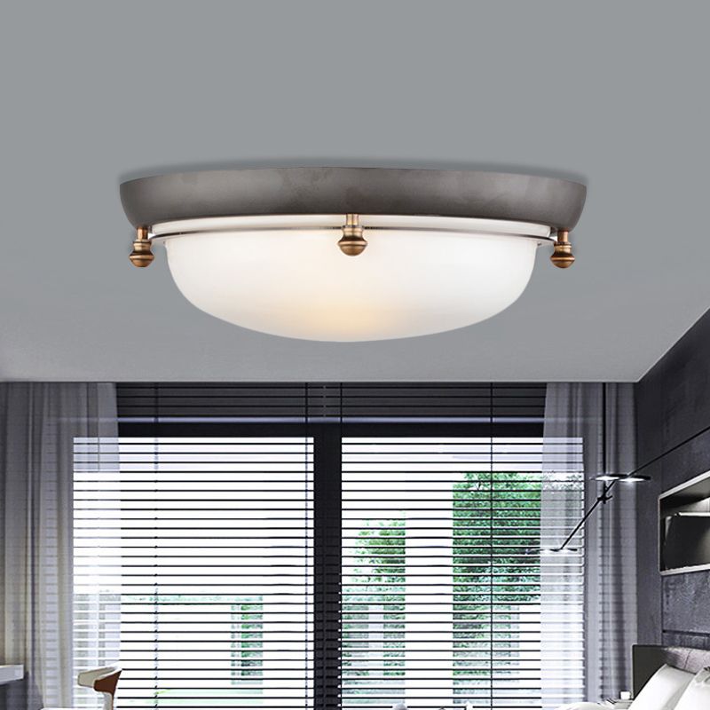 White Glass Dome Flush Light Country 3 Bulbs Bedroom Flush Mount Recessed Lighting