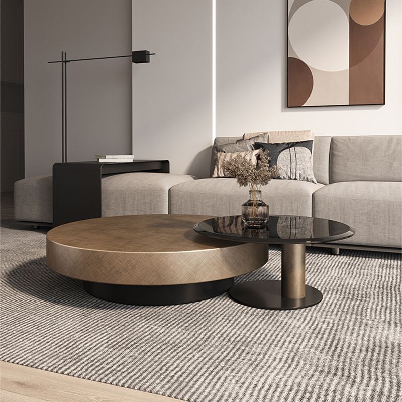 Round Coffee Table Brown Nesting Coffee Table Set for Living Room