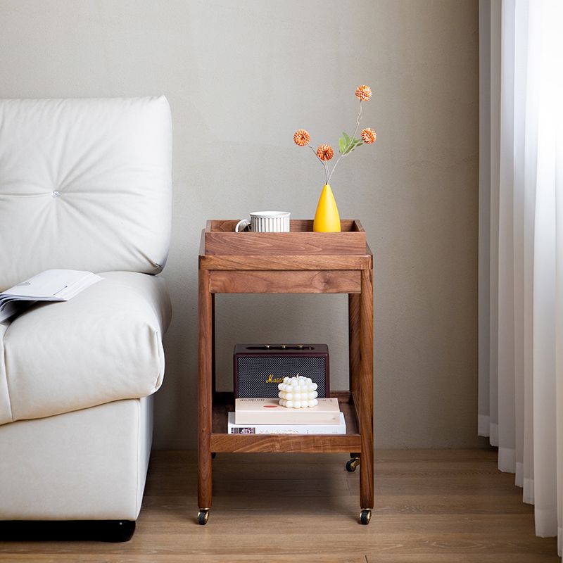 Modernistic Accent Side Table Solid Wood with Storage Living Room Double Tier