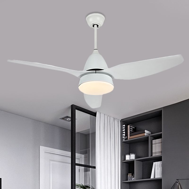 Luce da ventola a LED da 50 "W in stile moderno soggiorno semi-floscello Luce a soffitto con cerchio Acrilico in bianco in bianco, 3 lame