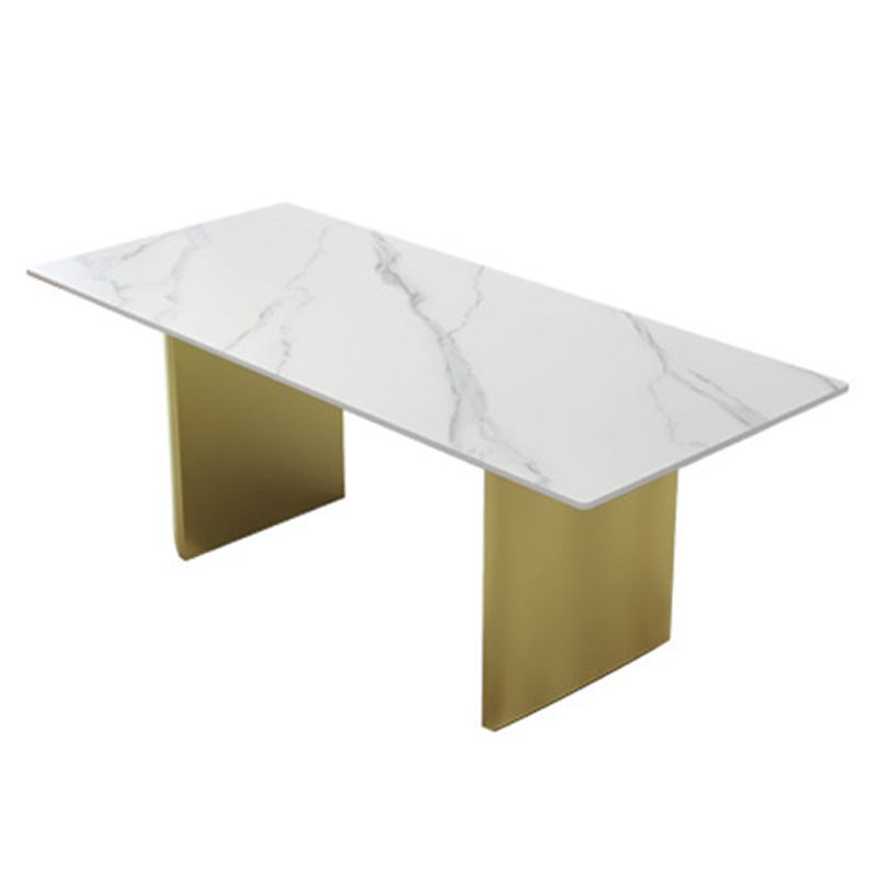 Traditional Luxury Double Pedestal Table Rectangle Dining Table with Metal Base