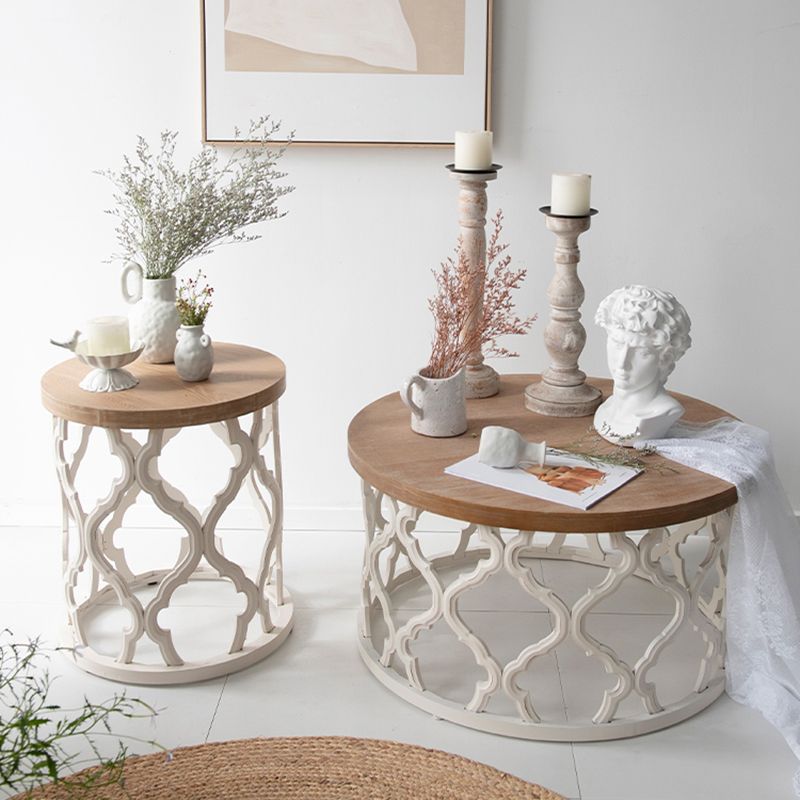 Rustic Style Antique Pedestal Coffee Table Round Wood Cocktail Table