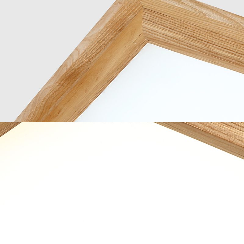 Rectangle Ceiling Mounted Light Modernism Wood Beige LED Flush Mount Lamp in White/Warm/Natural Light with Acrylic Diffuser, 10"/17" Wide