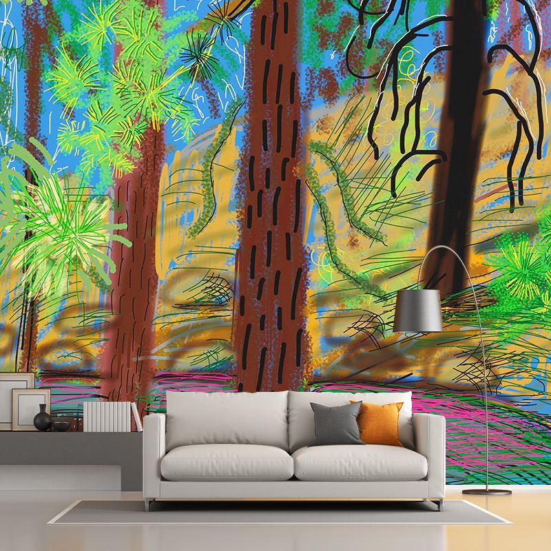 A Forest Path Wall Murals in Yellow-Brown Artistry Wall Decoration for Living Room